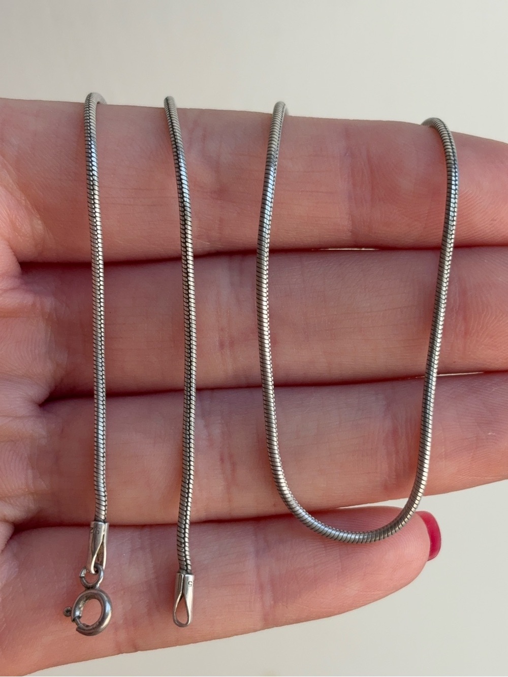 Sterling Silver Vintage Solid Snake Chain Necklace 18 inches